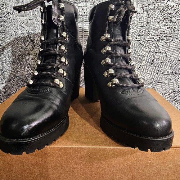 VAGABOND Grace Black Leather Lug Sole Lace Up Boots| Sz 10 - Picture 4 of 11